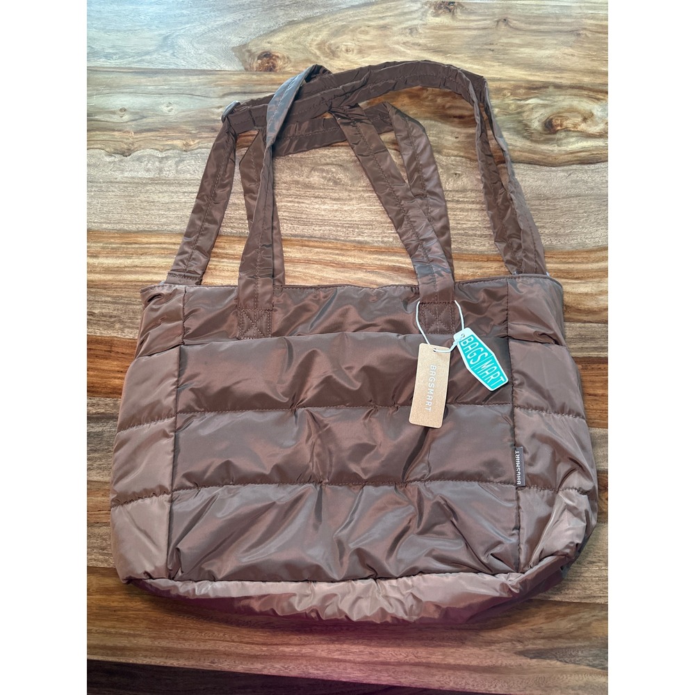 Bagsmart Zora Puffer Tote Bag Brown Quilted Padded Shoulder Crossbody Travel New